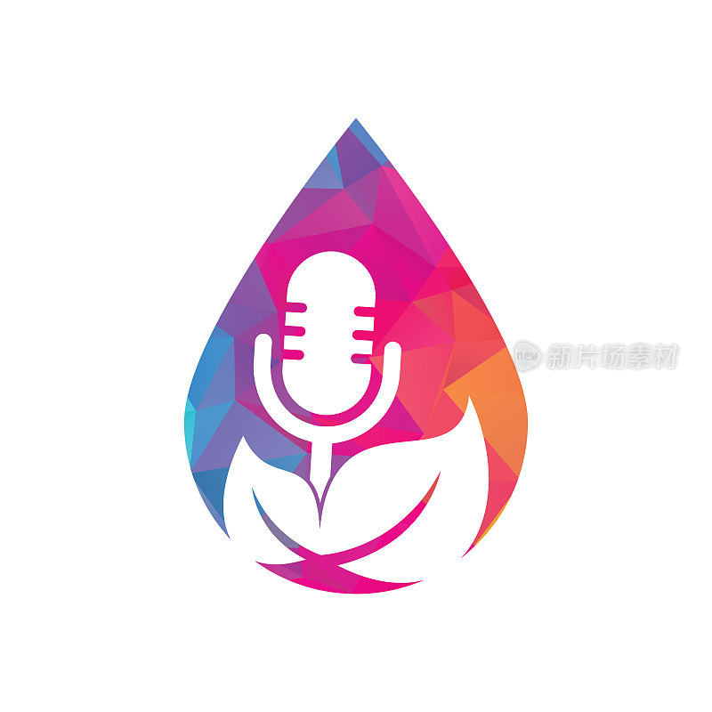 叶子podcast掉落形状概念logo设计模板。