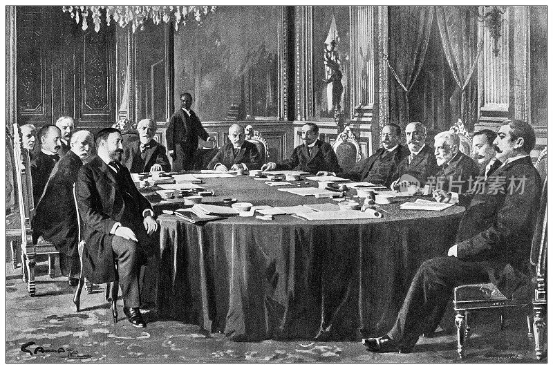 古图:美西战争和平桌会议