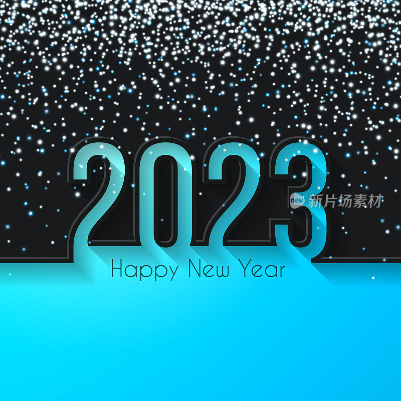 2023年新年快乐，金色闪光-黑色背景