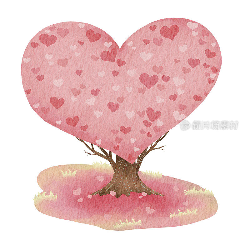 心形树的插图装饰情人节和幻想的概念。