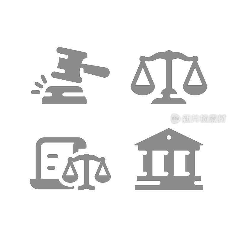 法律和法律或法庭填充图标集