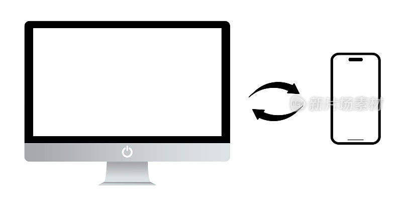 在透明背景上的计算机和电话之间的数据交换说明
