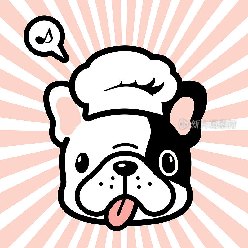 可爱的角色设计的法国斗牛犬小狗戴着厨师帽