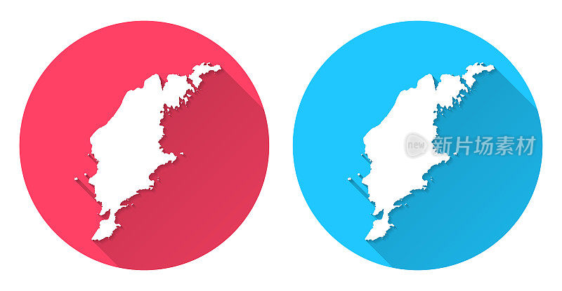 哥特兰岛的地图。圆形图标与长阴影在红色或蓝色的背景