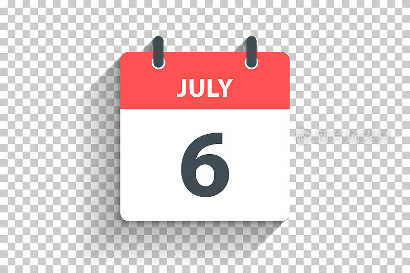 7月6日-每日日历图标在平面设计风格的空白背景