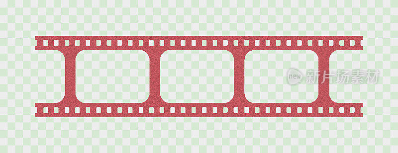 矢量复古红色电影卷轴与滑动滚动无缝框架边界上的绿色和白色透明背景