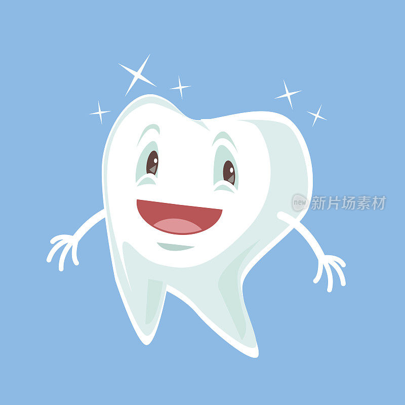 健康快乐的牙齿特征。矢量平面卡通插图