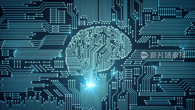 主板上的蓝色计算机电路大脑