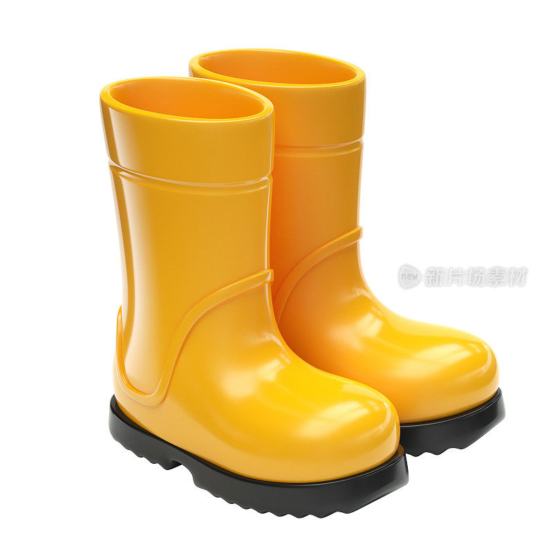 黄色橡胶雨靴隔离白色背景3d渲染