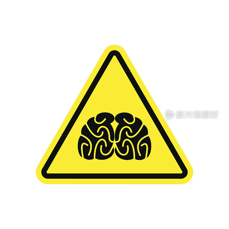 黄色警告标志。想想Hazard的注意符号。危险路标三角脑