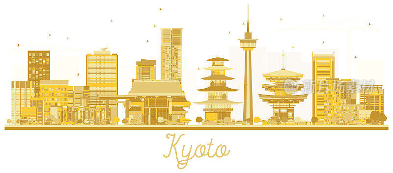 日本京都市天际线金色剪影。