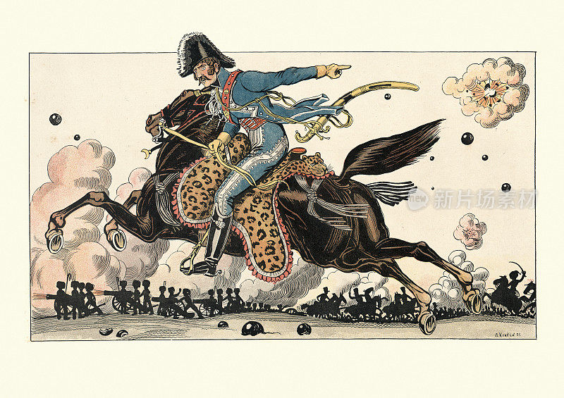 拿破仑战争时期，军服，法国炮兵军官骑在马背上