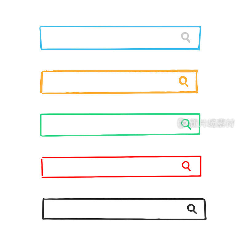 搜索栏手绘模板图标设置矢量设计的白色背景。