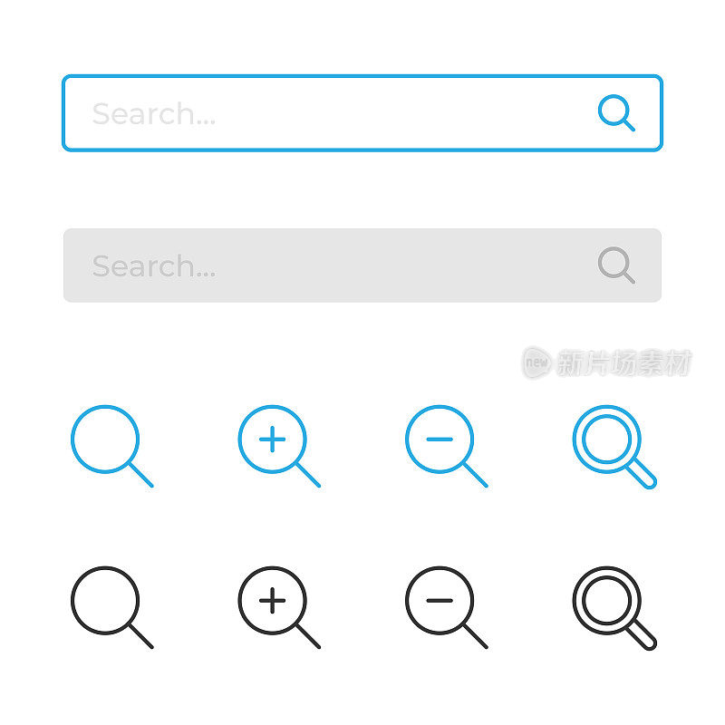搜索栏和放大镜图标设置矢量设计的白色背景。