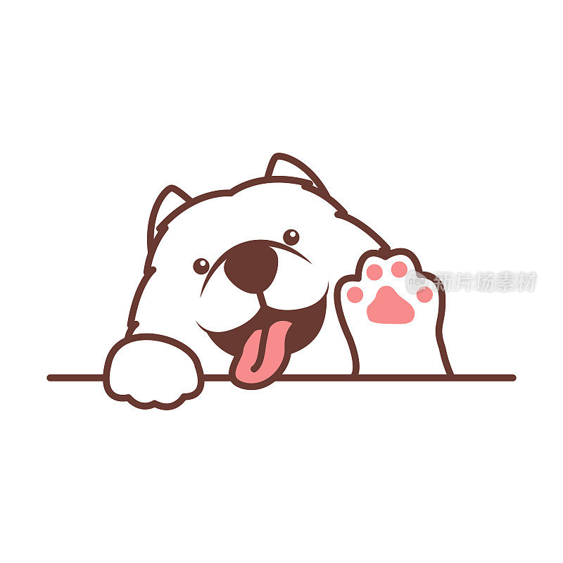 可爱的萨摩耶狗挥舞爪子卡通图标，矢量插图