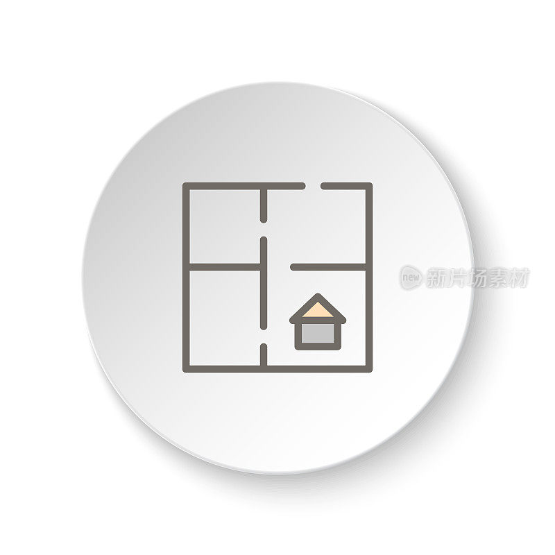圆形按钮为网络图标，公寓，房子，计划。按钮横幅圆形，徽章界面的应用说明