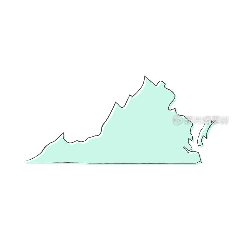 弗吉尼亚地图手绘在白色的背景-时尚的设计