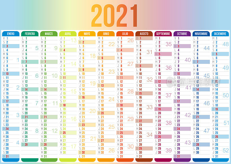 西班牙2021年日历