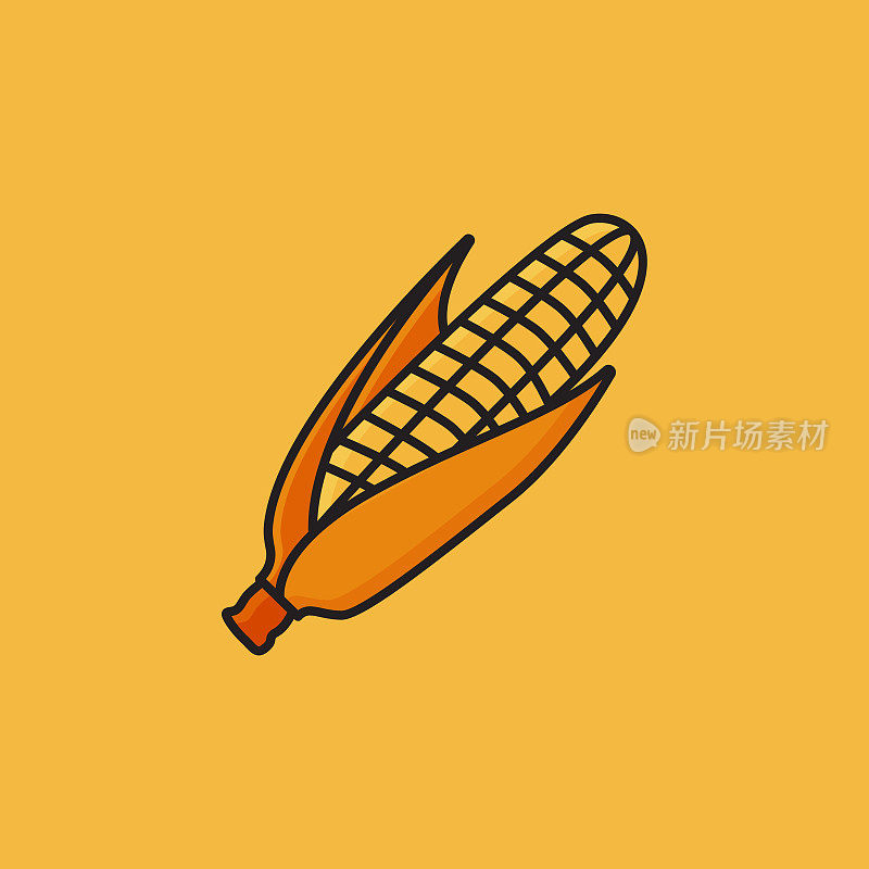 平面线设计风格玉米图标，轮廓符号矢量插图
