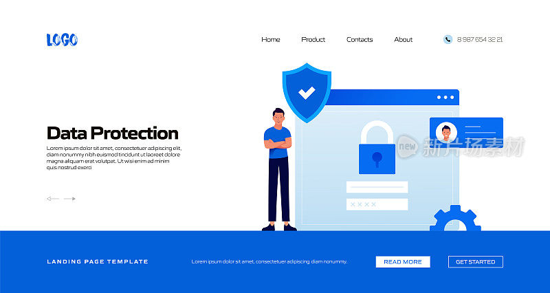 数据保护概念矢量插图登陆页面模板，网站横幅，广告和营销材料，在线广告，业务演示等。
