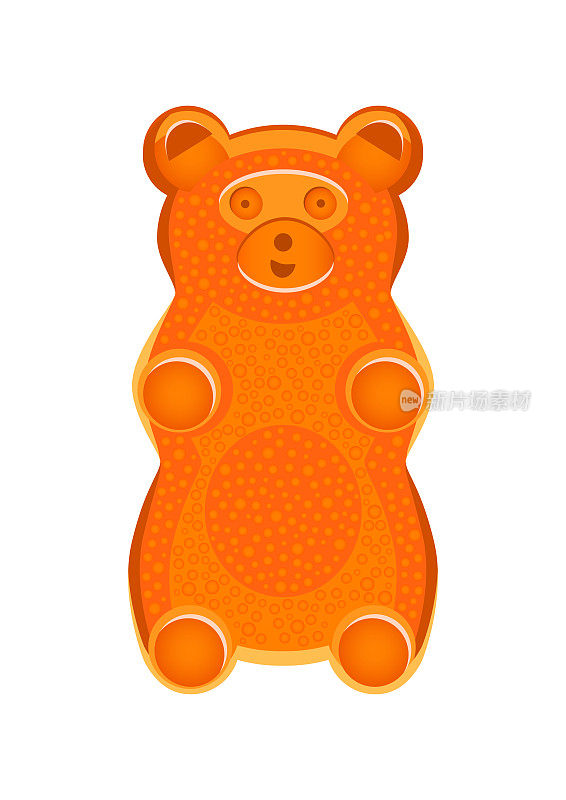 矢量详细说明橙色软糖熊或果冻熊。孩子们的童话糖果。孩子熊孤立在白色的背景。插图也可以作为儿童的毛绒玩具。