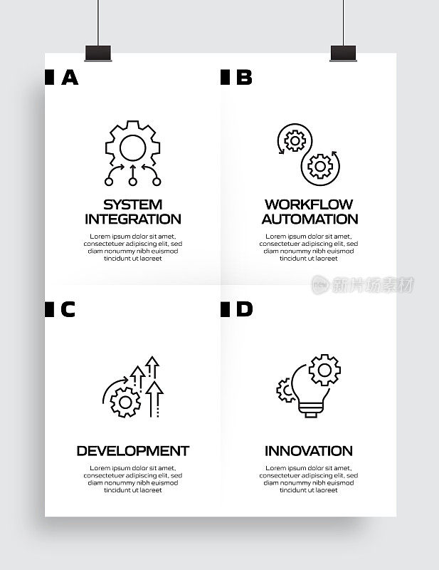 产品管理相关流程信息图模板。过程时间图。带图标的工作流布局