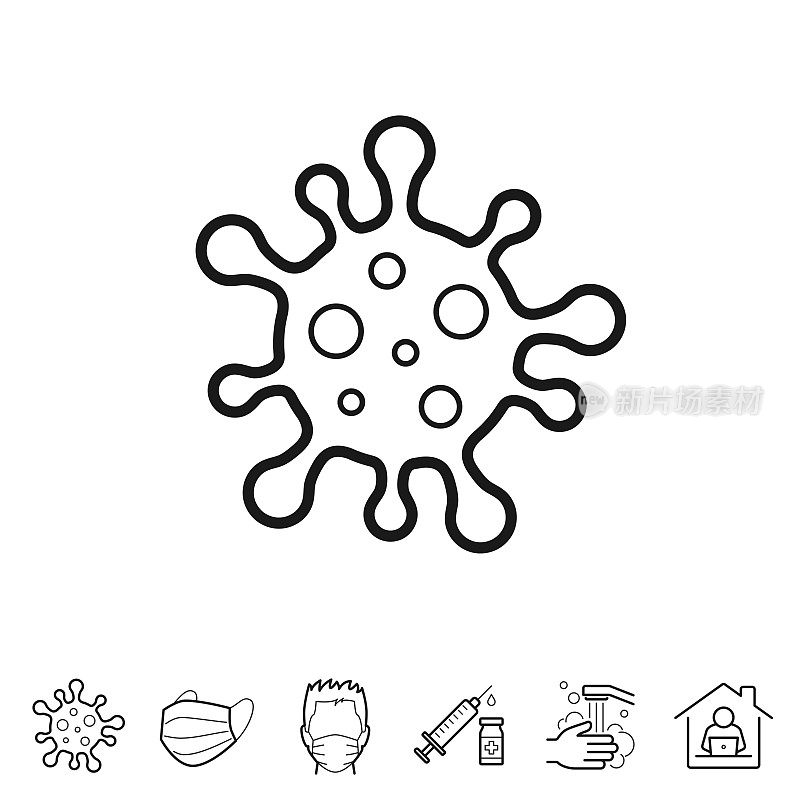 冠状病毒细胞(COVID-19)。线条图标-可编辑的笔触