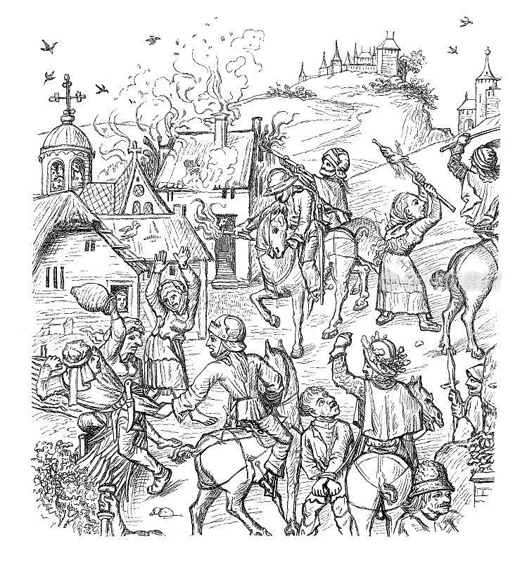 在15世纪的胡斯特战争中，军队洗劫了一个村庄