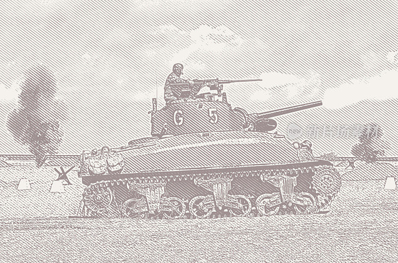 二战M5斯图亚特坦克在奥马哈海滩开火