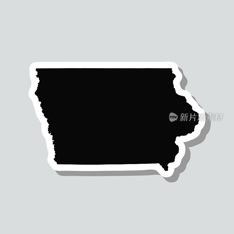 爱荷华州地图贴纸上的灰色背景