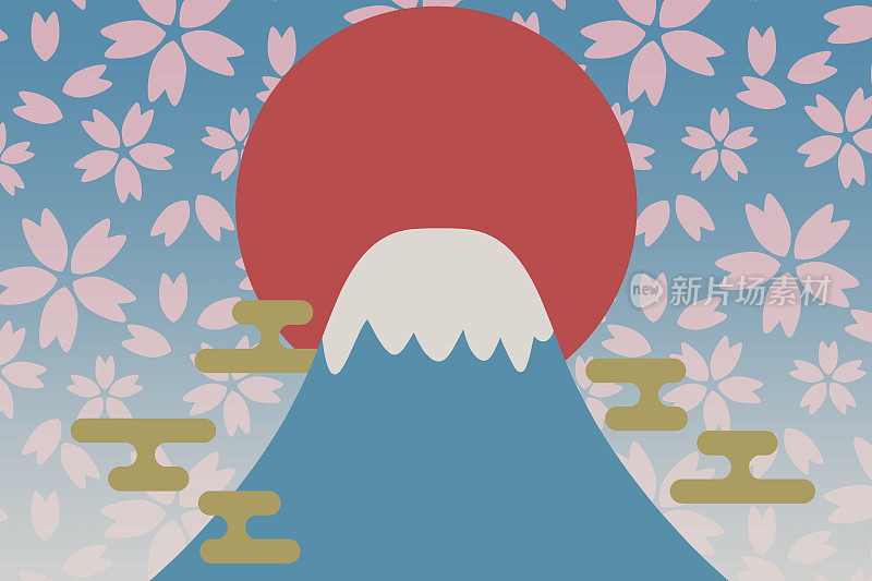 浮世绘风格的富士山