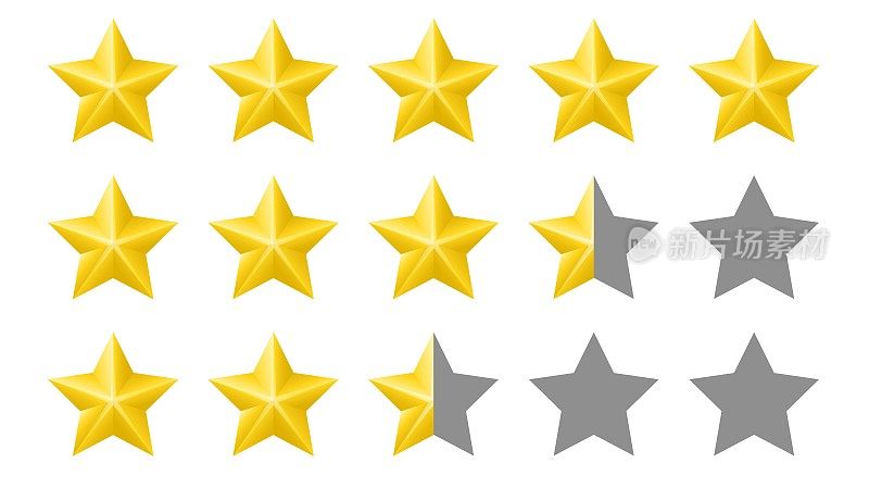 星级评价向量图标。收集不同等级的星星。网站产品评论明星。评级的星星。五星客户产品评级。