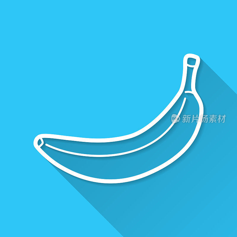 香蕉。蓝色背景上的图标-长阴影平面设计