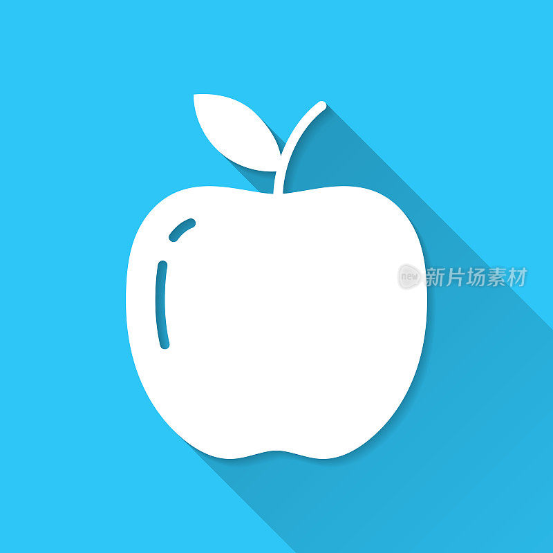 苹果。图标在蓝色背景-平面设计与长阴影