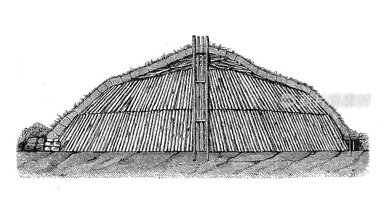 19世纪工业、技术和工艺的古董插图:用于煤炭生产的木排