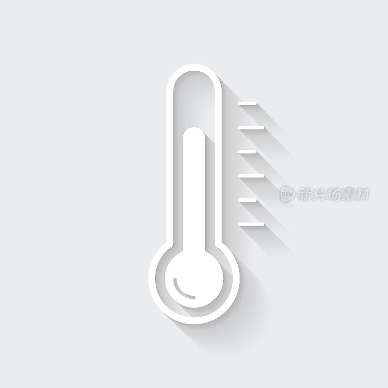 温度计。图标与空白背景上的长阴影-平面设计