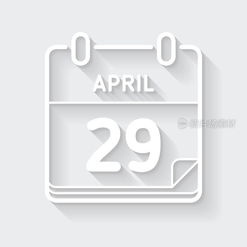 4月29日。图标与空白背景上的长阴影-平面设计