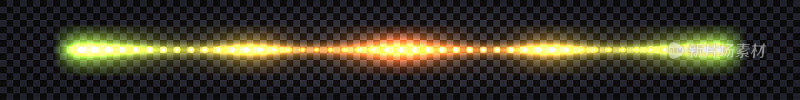 发光的激光束，霓虹灯棒具有闪电雷电效果，黄色和绿色的痕迹和闪光爆炸。高科技未来射线线，隔离直管，电脉冲放电。矢量图