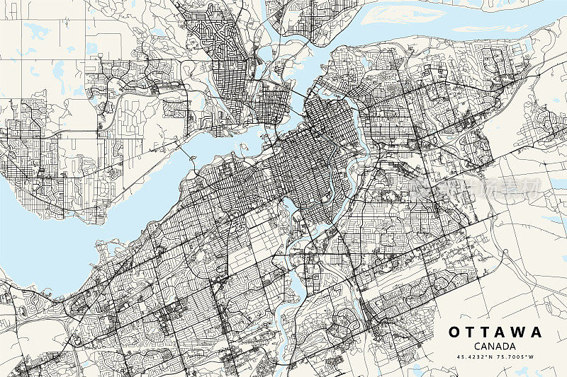 渥太华，安大略省，加拿大矢量地图