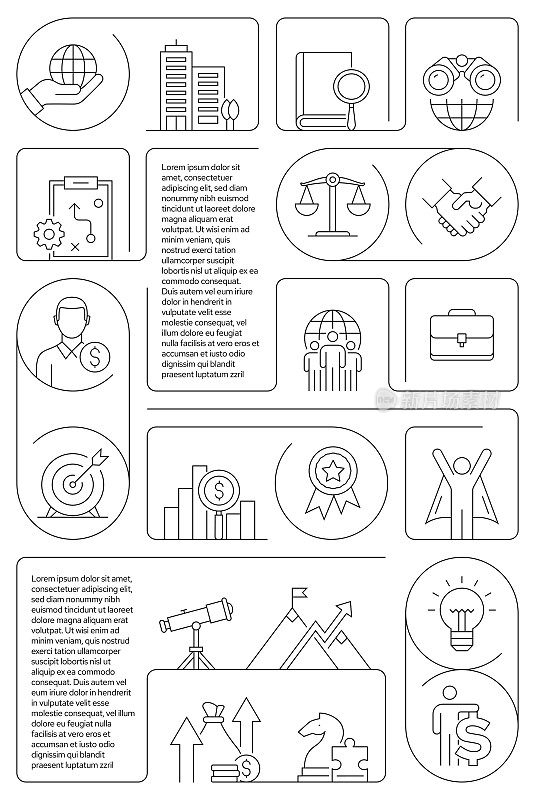 商业价值相关矢量横幅设计概念，现代线风格与图标