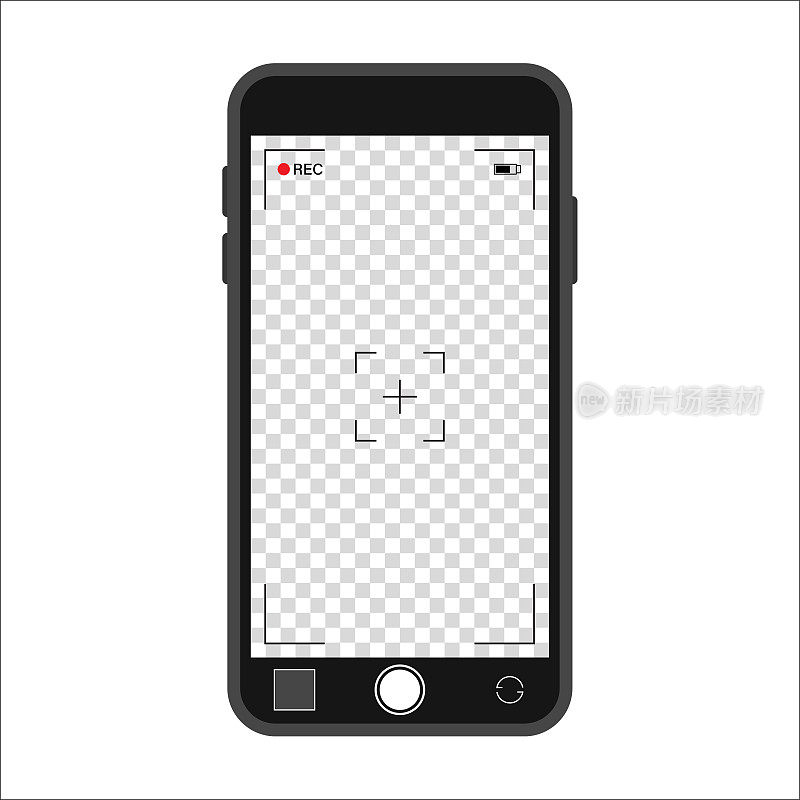 智能手机视频相机框架取景器覆盖透明背景。垂直的。向量模板。