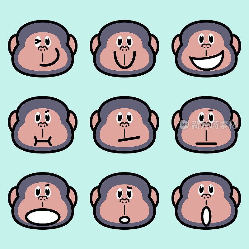 可爱的表情图标的猩猩或猴子