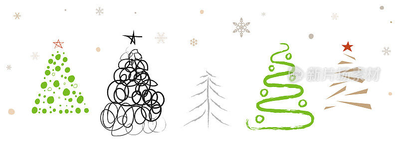 手绘圣诞树和雪花