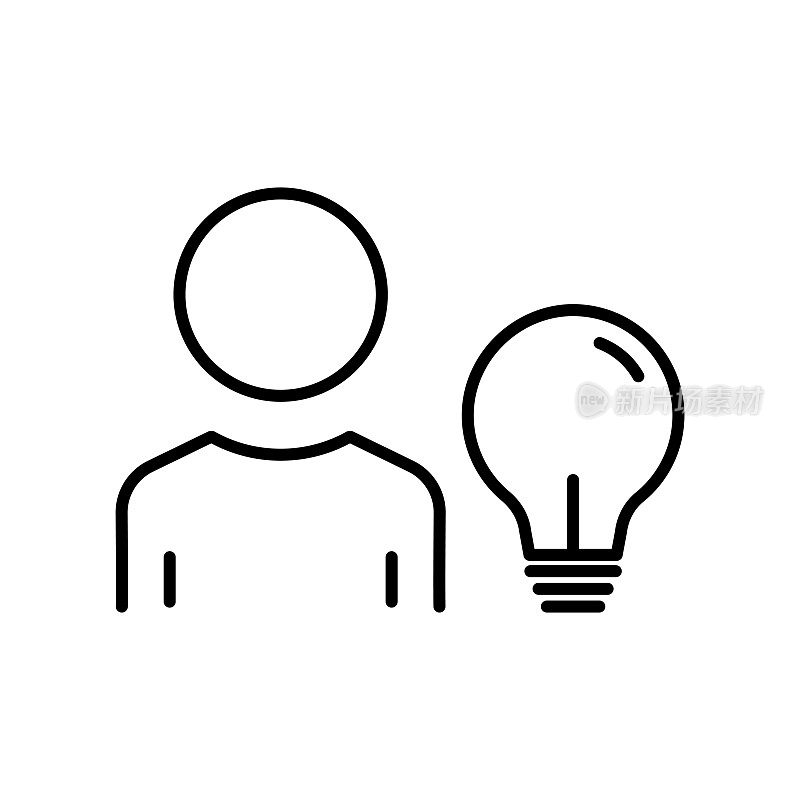 人们用灯泡做图标。图标相关的想法，讨论，业务。行图标风格。简单的设计可编辑