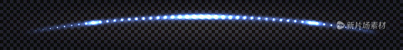 激光光束，发光的霓虹灯，蓝色发亮的弧线。电脉冲，电子射线与闪光。孤立透明矢量图