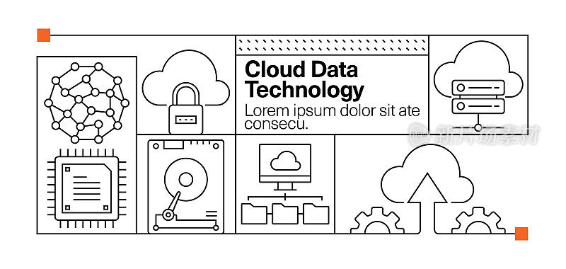 云数据技术线图标集和横幅设计