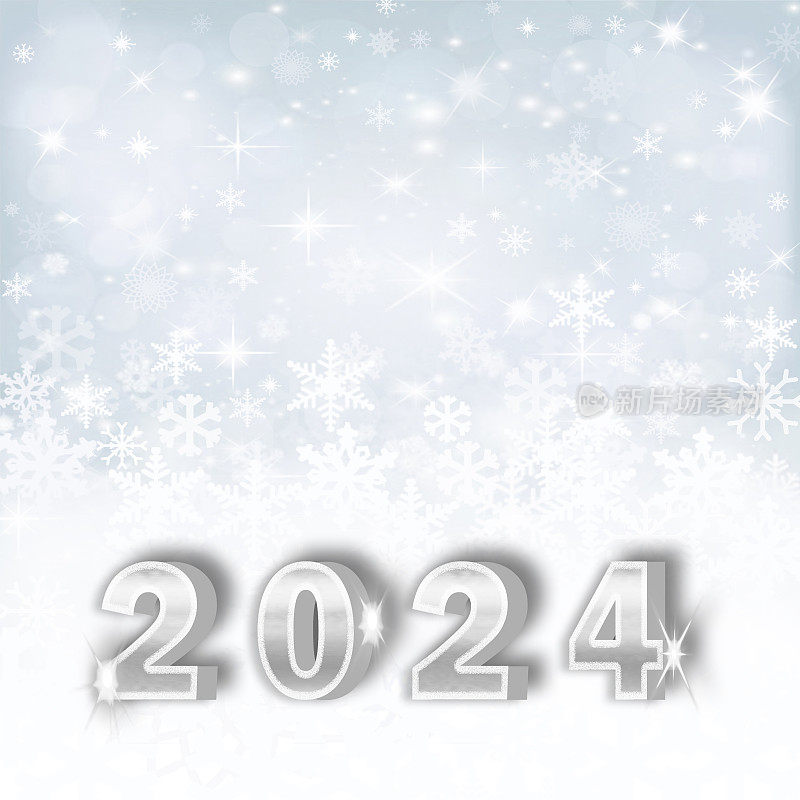 2024年新年快乐，浅蓝色背景。