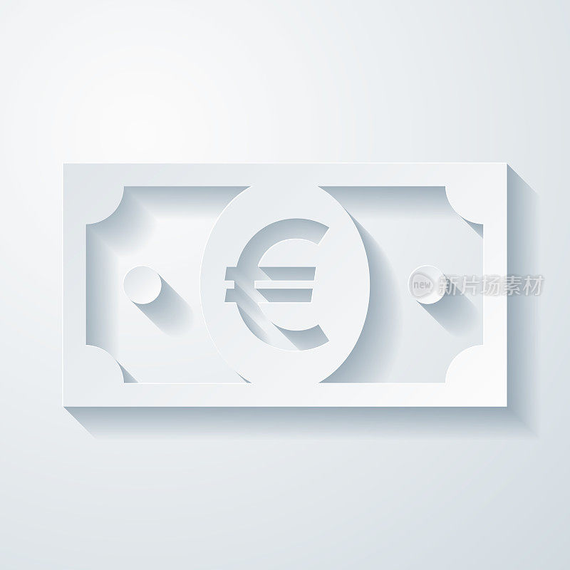 欧元钞票。空白背景上剪纸效果的图标