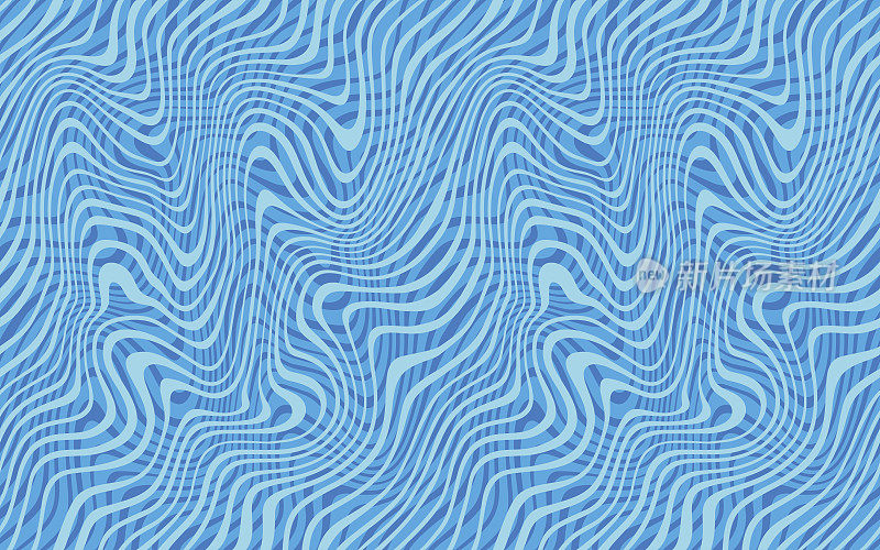 波浪无缝水图案在蓝色。摘要矢量涡旋背景。流动水波的图解