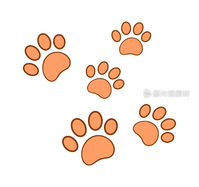 狗或猫的脚印。矢量图
